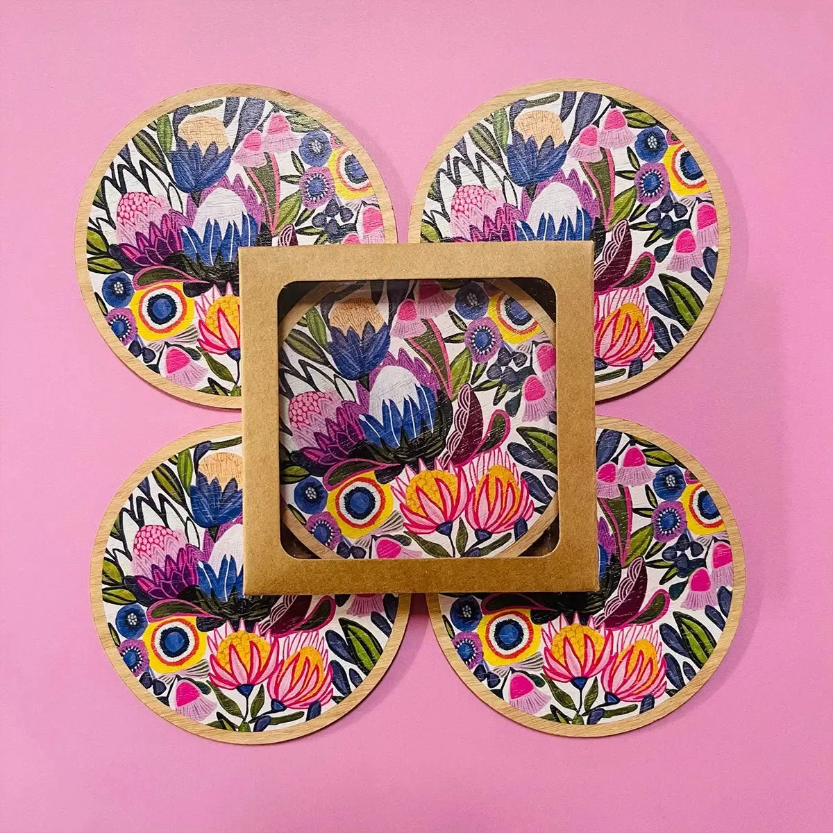 Protea Magnifica Wooden Coasters & Napkin Set