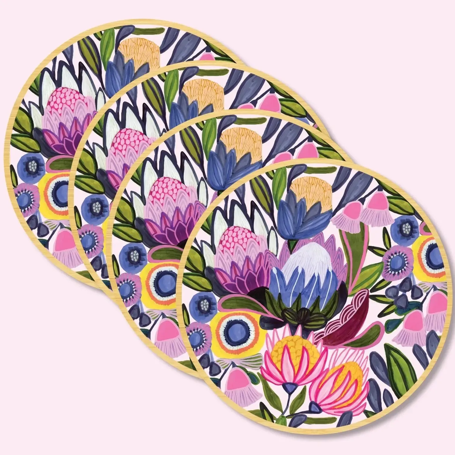 Protea Magnifica Wooden Coasters & Napkin Set