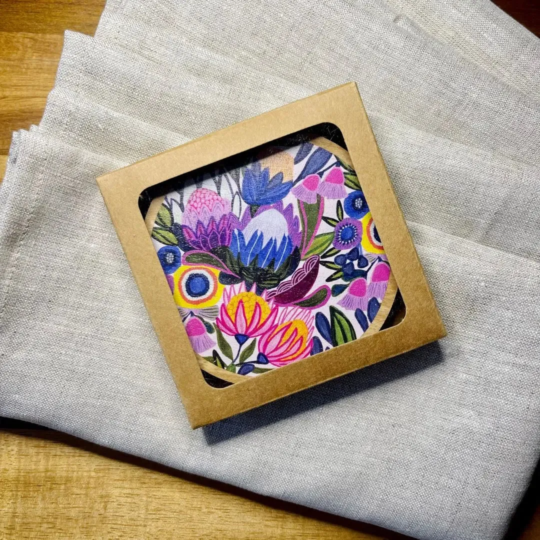 Protea Magnifica Wooden Coasters & Napkin Set