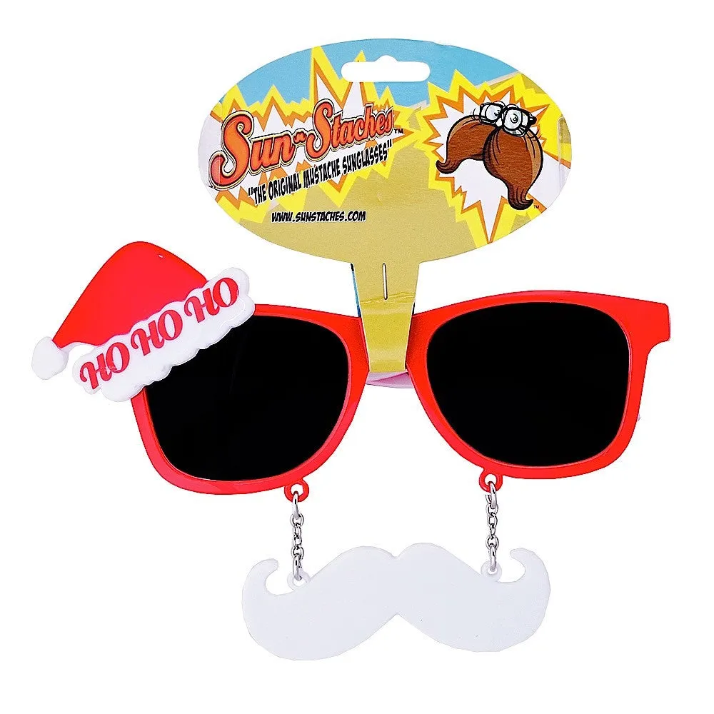 Red Frame Santa Sunglasses with Mustache | Sun-Staches