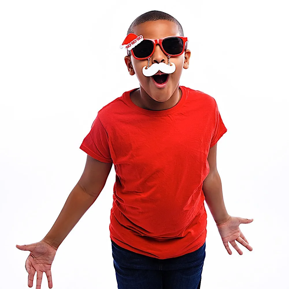 Red Frame Santa Sunglasses with Mustache | Sun-Staches