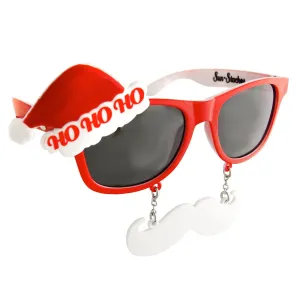 Red Frame Santa Sunglasses with Mustache | Sun-Staches