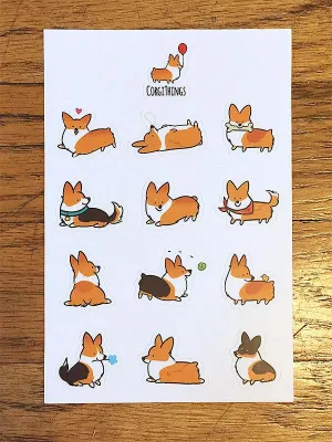 Red Pembroke Corgi Vinyl Sticker Sheet