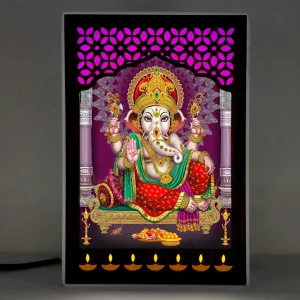 Regalo Casila REGALOCASILA Lord Ganesh Ji Religious Photo Frames With Light For Pooja Room Temple Office& Home Decoration Good Luck Gift White Cabinet Frame Size: 6x9 In