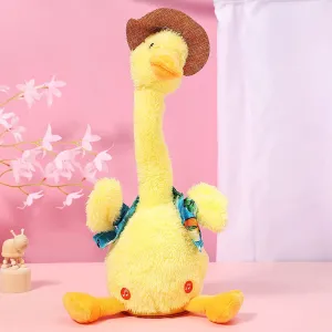 SHINETOY 13" Talking Dancing Duck, Repeating What You Say Mimicking Recording Plush Baby Toy Musical English Song Singing Talking of Lighting Up Toy for Boy Kid, Yellow