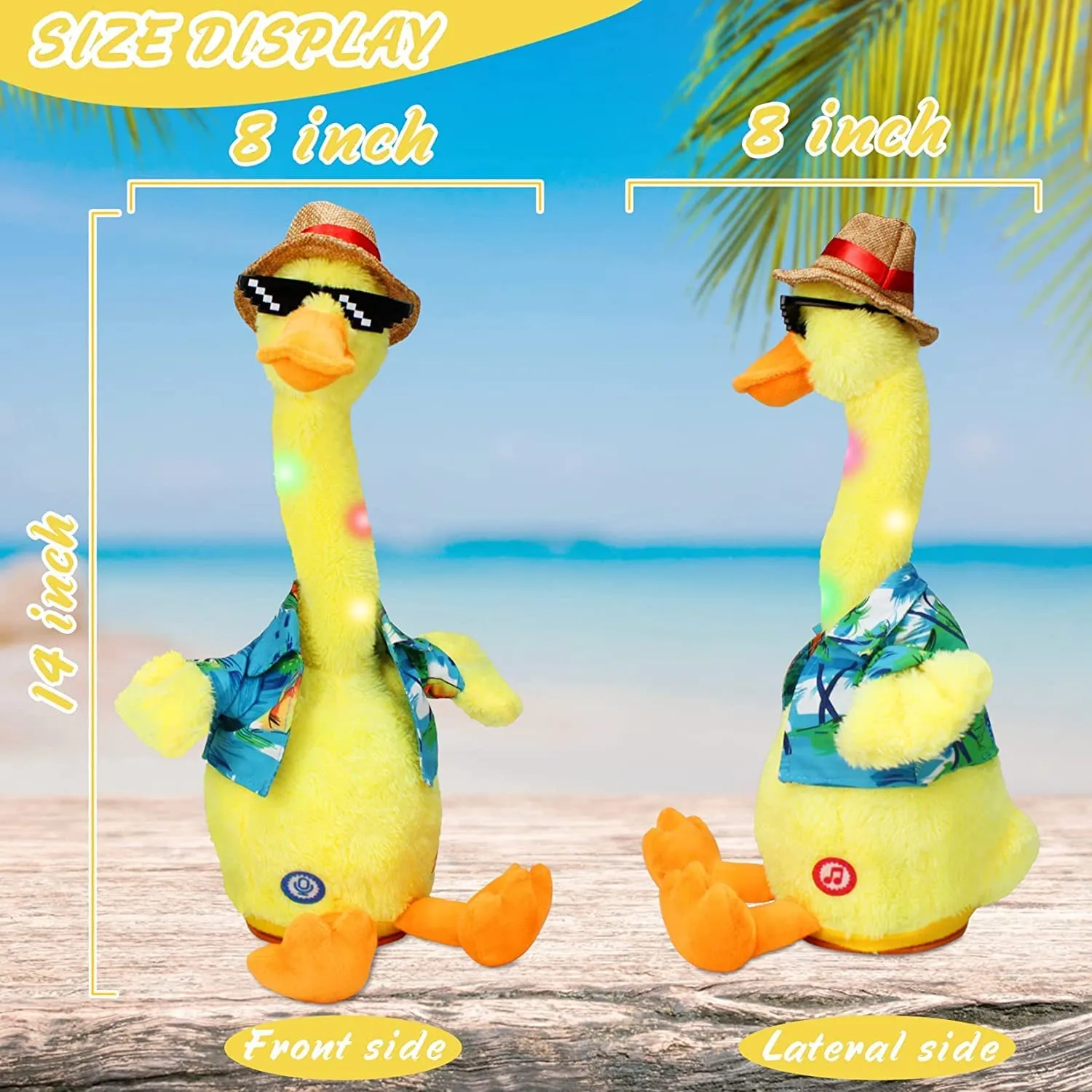 SHINETOY 13" Talking Dancing Duck, Repeating What You Say Mimicking Recording Plush Baby Toy Musical English Song Singing Talking of Lighting Up Toy for Boy Kid, Yellow