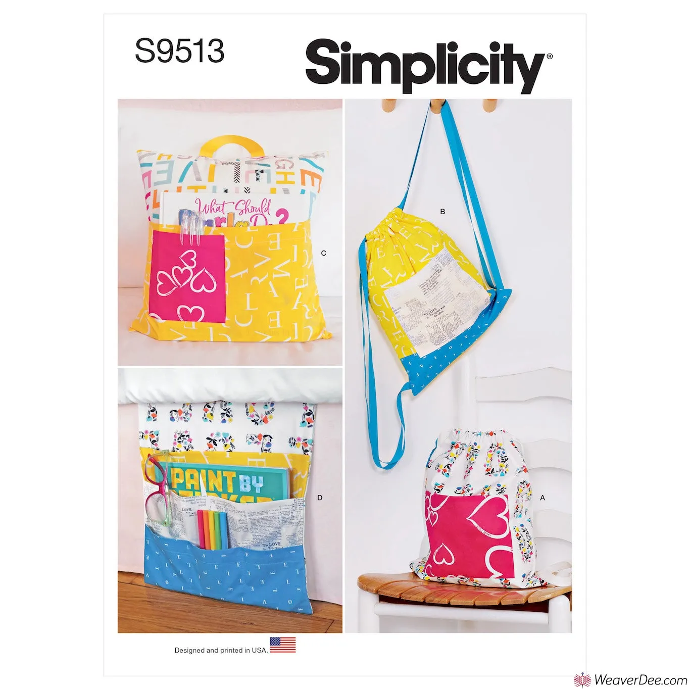 Simplicity Pattern S9513 Backpacks, Reading Pillow, Bed Organizer