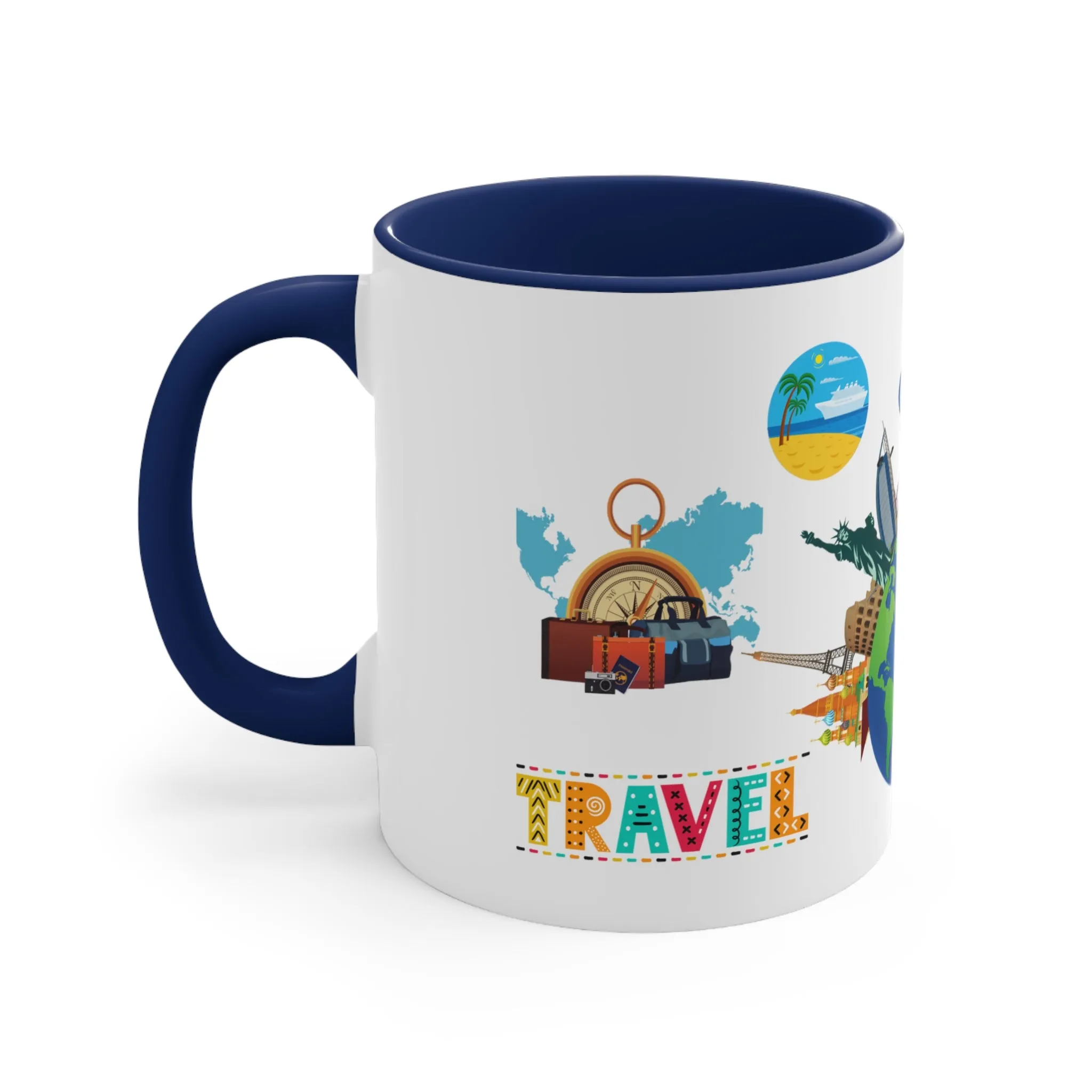 The TRAVEL LOVERS MUG - Available with Red, Blue and Navy Accents - Mugscity - Free Shipping