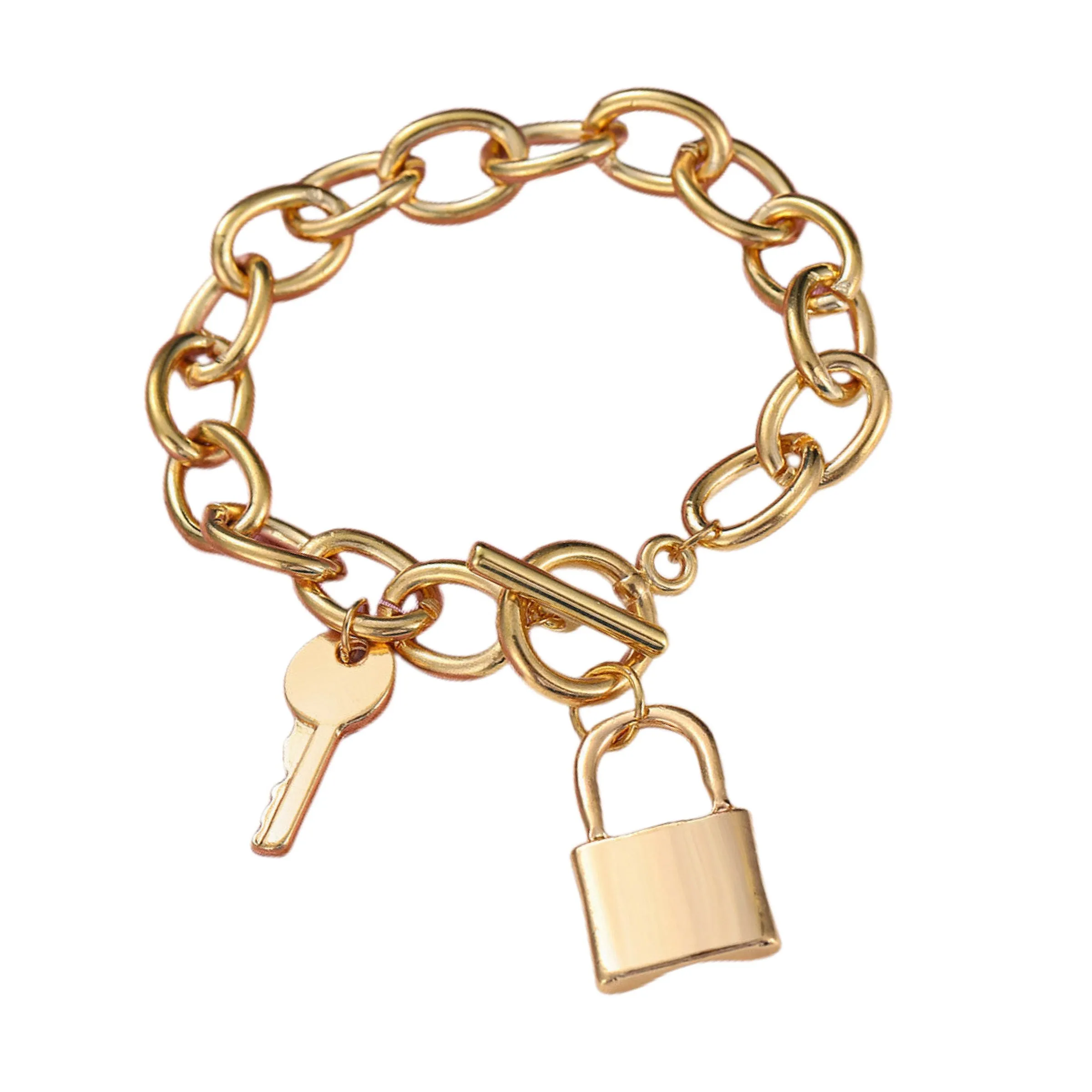 Thick Chain Charms Key & Lock Pendant Anklet Gold Bracelet for Knowledge, Success and Safety