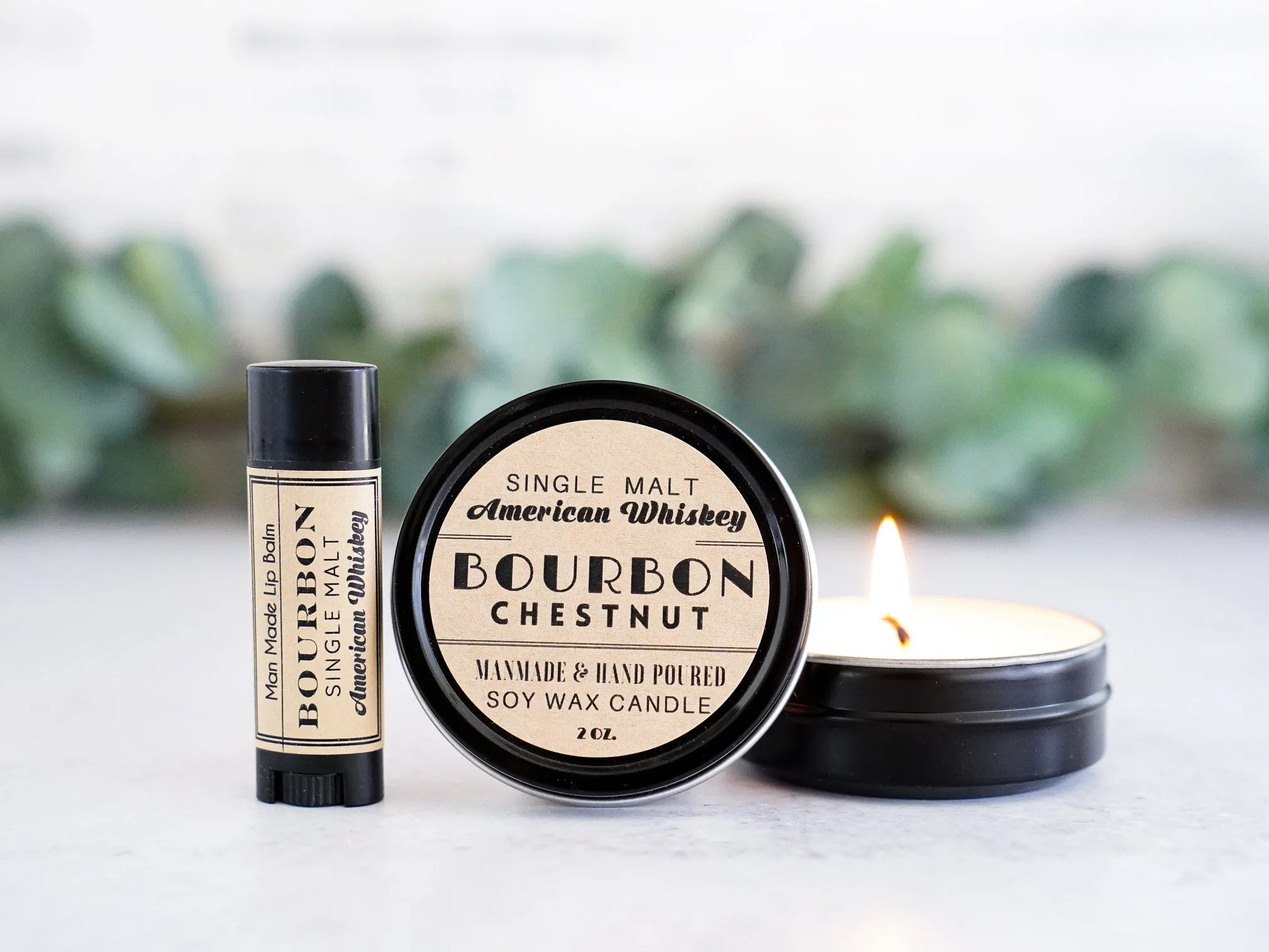 Unique & Funny Gifts for Men - Bourbon Candle and Lip Balm