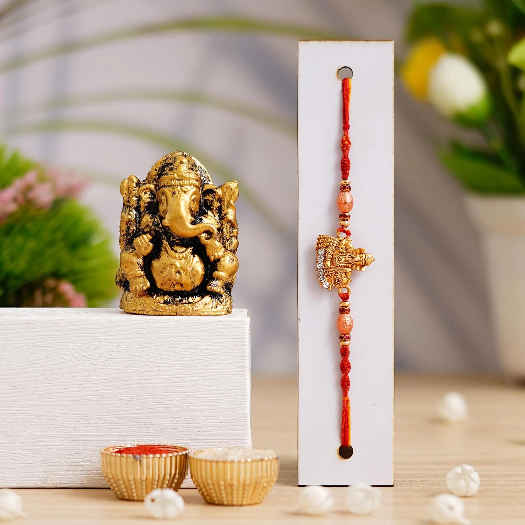 Webelkart Pack of 1Rakhi for Brother and Bhabhi with Ganesha Idol Statue for Home and Car Dashboard- Rakhi Gift Combos