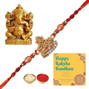 Webelkart Pack of 1Rakhi for Brother and Bhabhi with Ganesha Idol Statue for Home and Car Dashboard- Rakhi Gift Combos