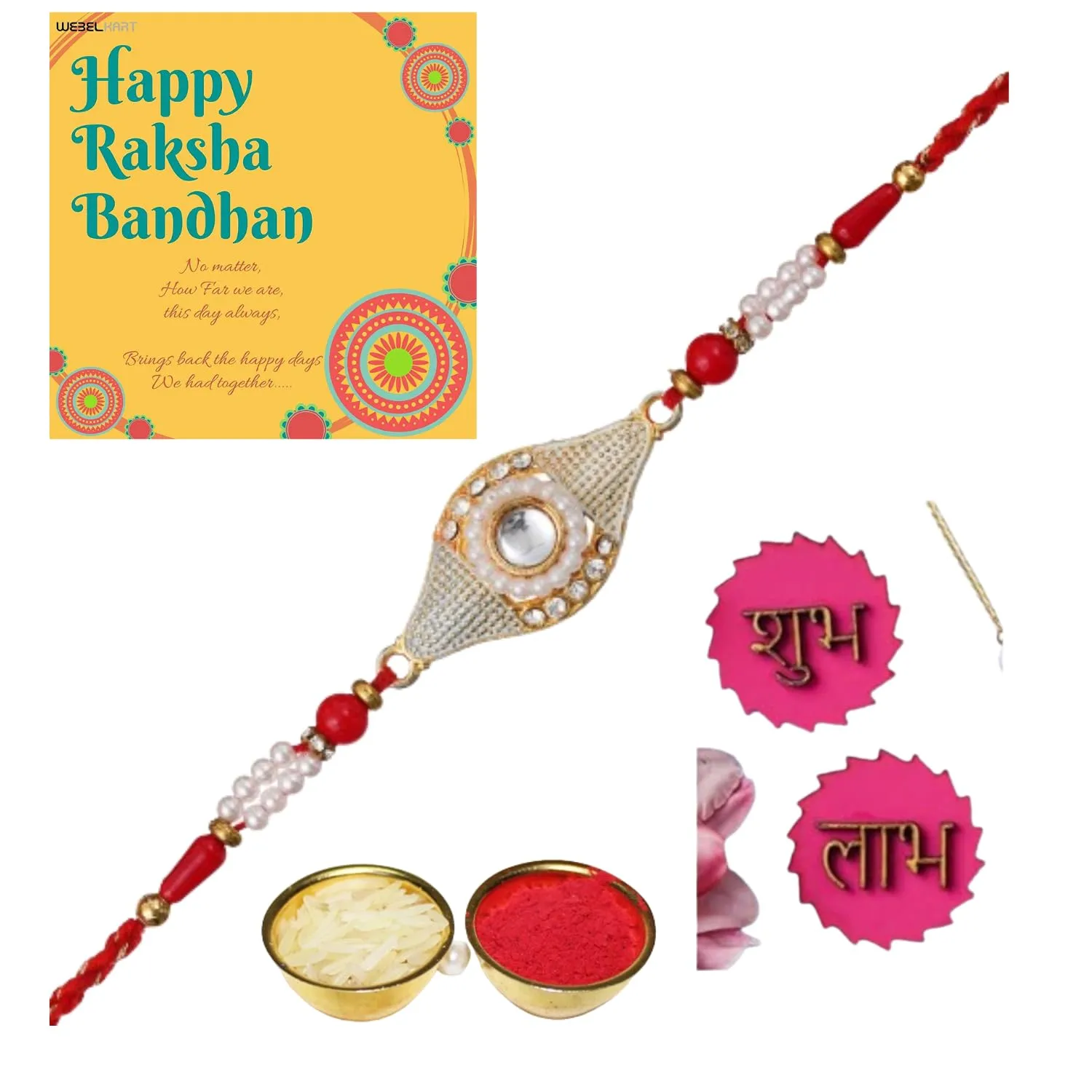 Webelkart Rakhi For Brother With Shubh Labh Sticker |Rakhi For Brother Bhabhi | Lumba Rakhi for Bhabhi |Rakhi For Brother and Sister Kids Rakhi Gift Rakhee