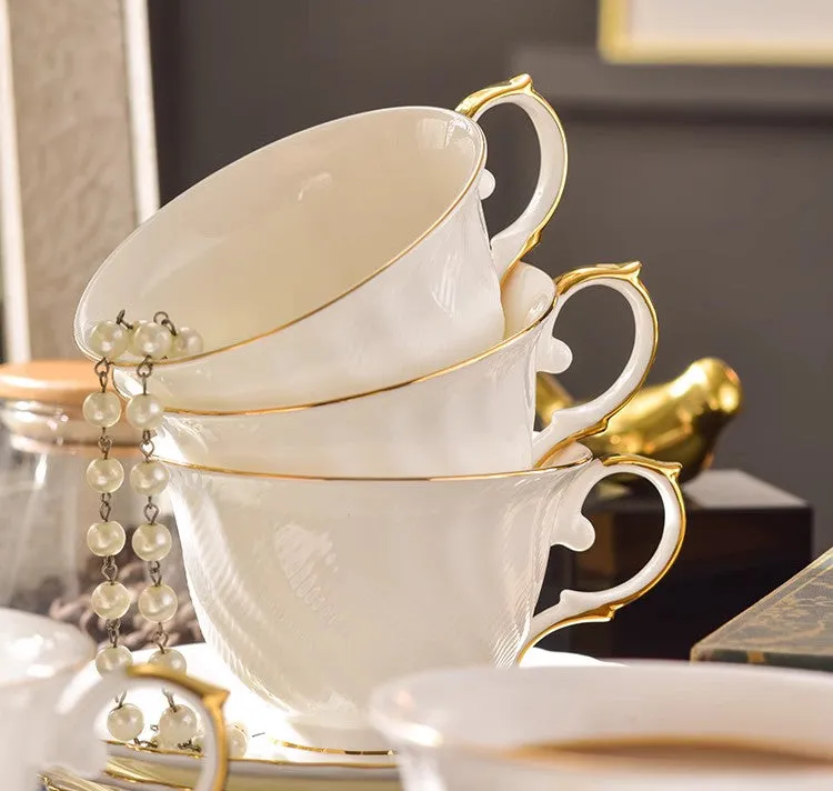 White Bone China Porcelain Tea Cup Set, Elegant British Tea Cup and Saucer in Gift Box, Unique British Ceramic Coffee Cups for Afternoon Tea