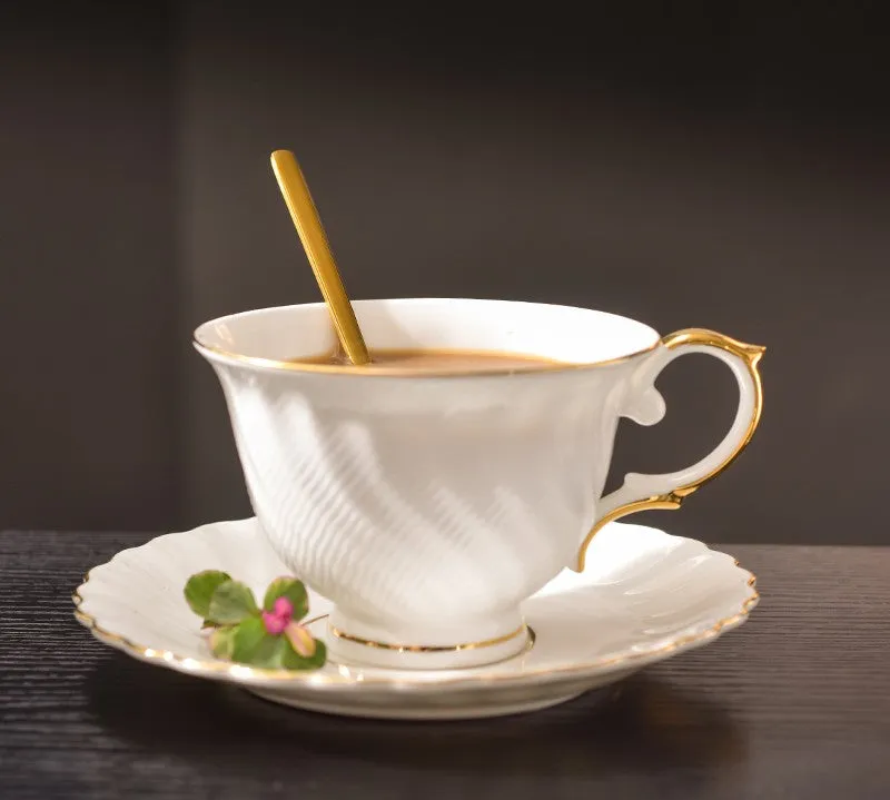 White Bone China Porcelain Tea Cup Set, Elegant British Tea Cup and Saucer in Gift Box, Unique British Ceramic Coffee Cups for Afternoon Tea