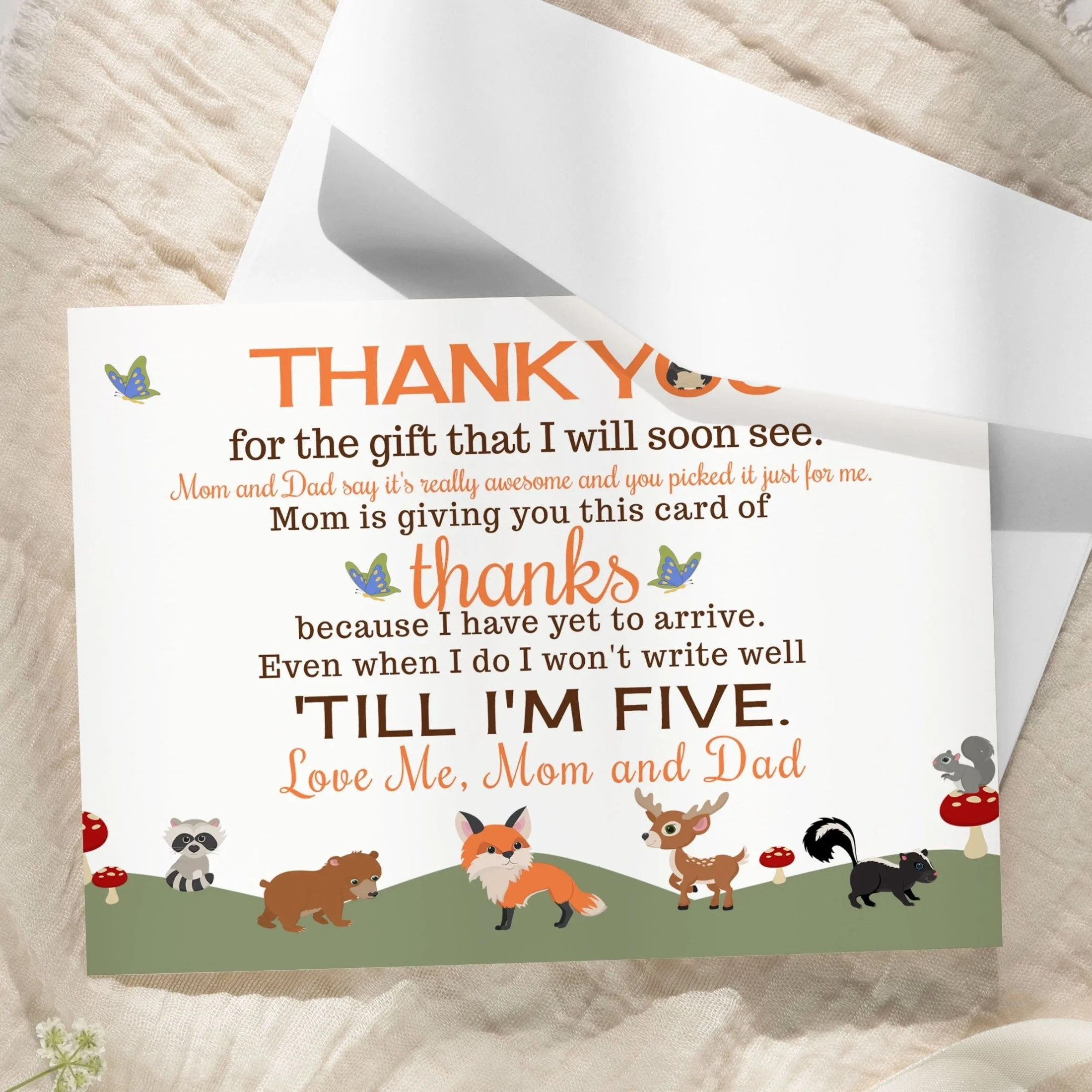 Woodland Thank You Cards for Baby Shower – Gender Neutral Notecards (Pack of 25)