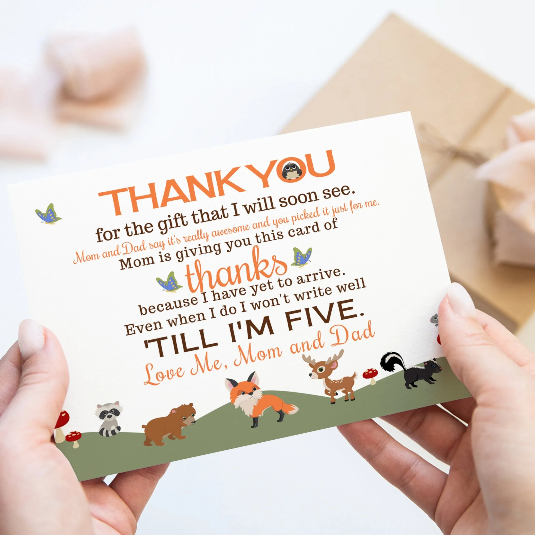 Woodland Thank You Cards for Baby Shower – Gender Neutral Notecards (Pack of 25)