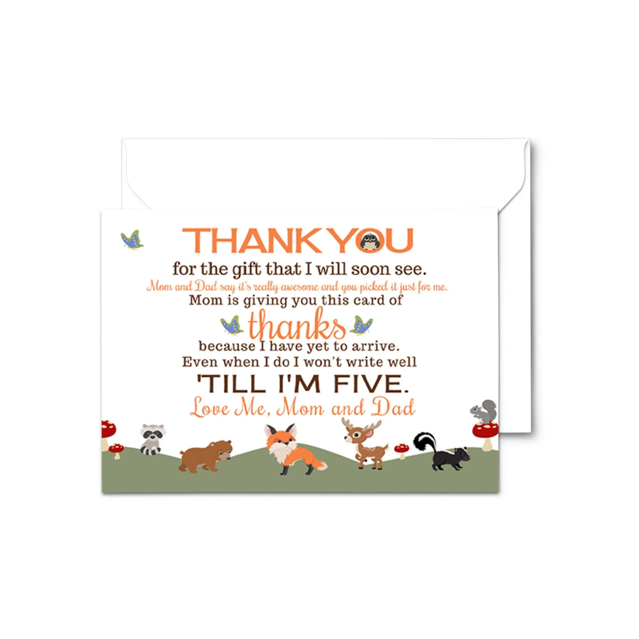 Woodland Thank You Cards for Baby Shower – Gender Neutral Notecards (Pack of 25)