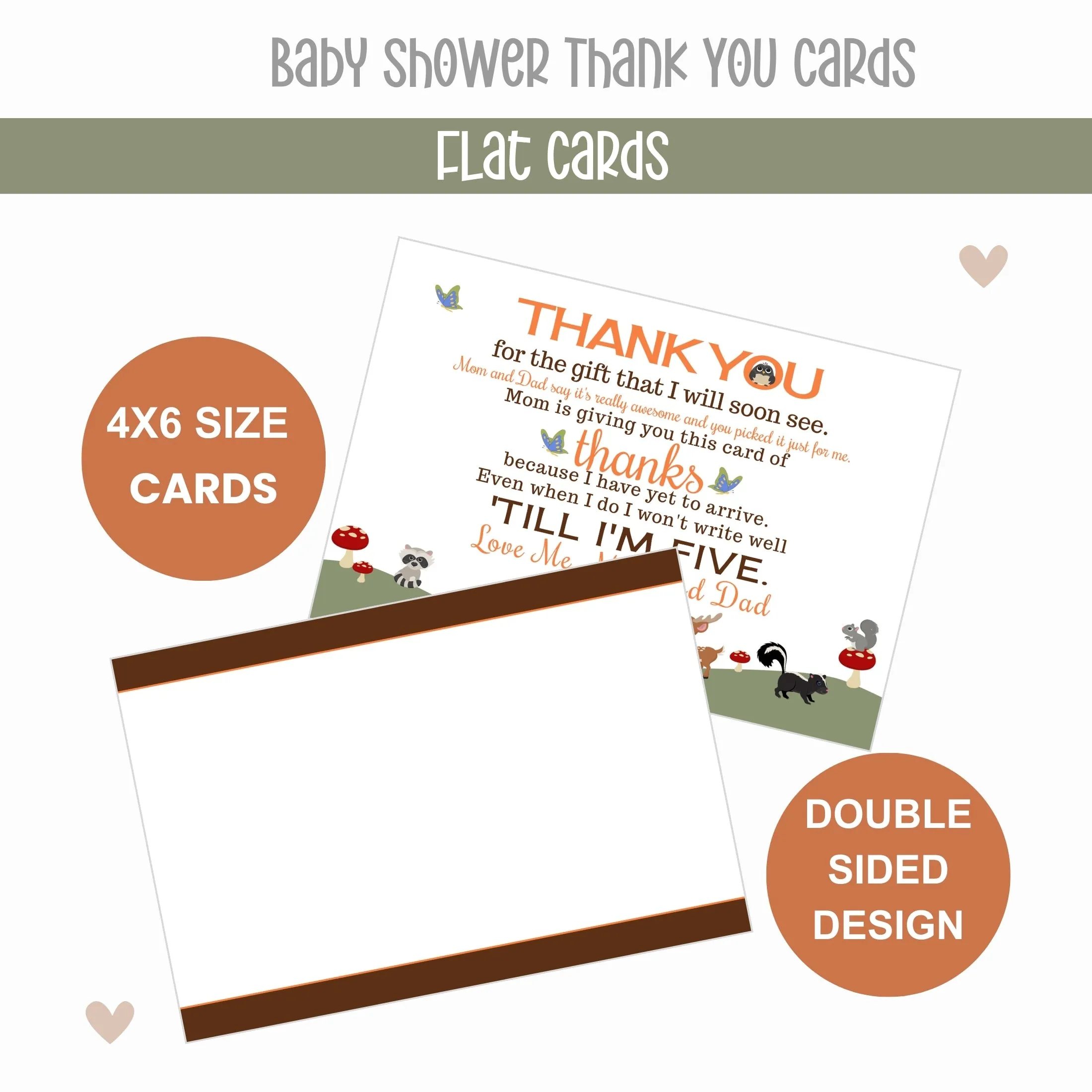 Woodland Thank You Cards for Baby Shower – Gender Neutral Notecards (Pack of 25)