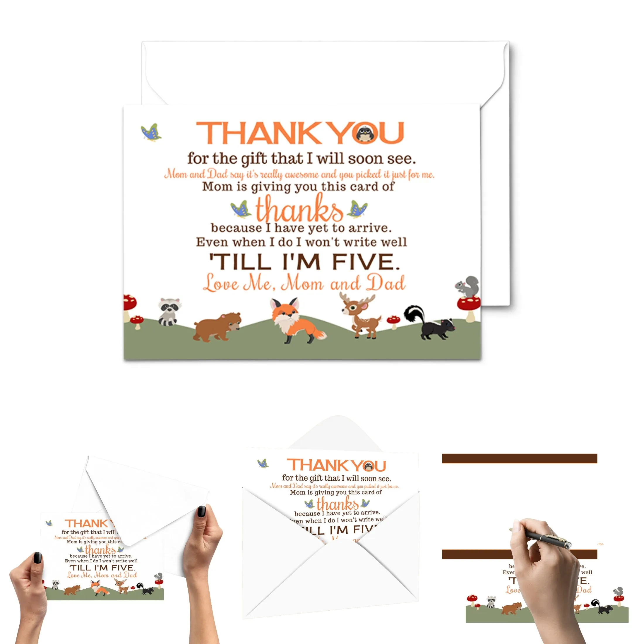 Woodland Thank You Cards for Baby Shower – Gender Neutral Notecards (Pack of 25)