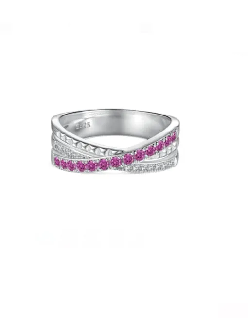 X Stacked Ring, Zircon 925 Sterling Silver Colorful Statement X Ring